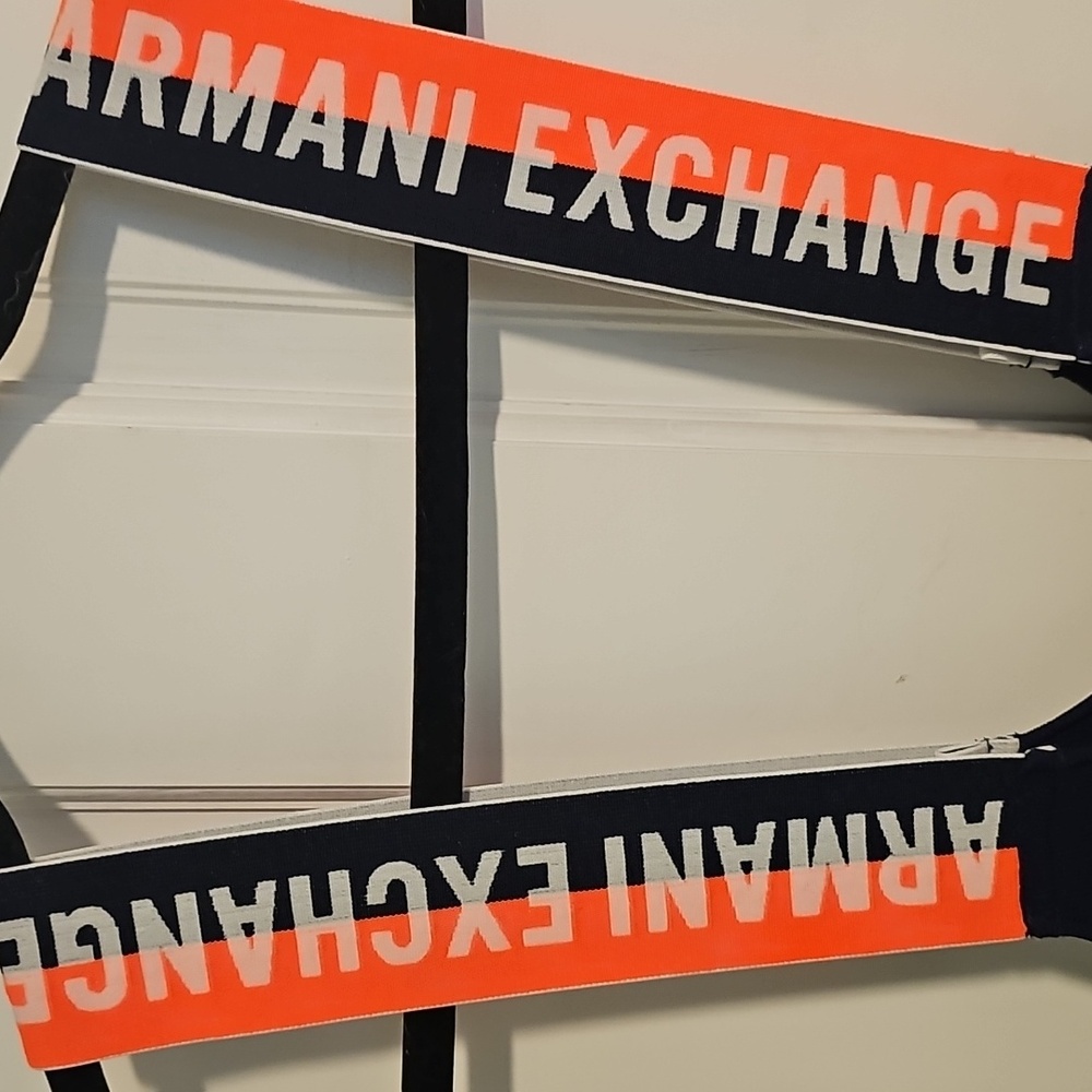 A | X ARMANI EXCHANGE NAVY BLUE STRETCHY DRESS WITH ORANGE NEON STRAPS LOGO NWOT - Picture 6 of 16